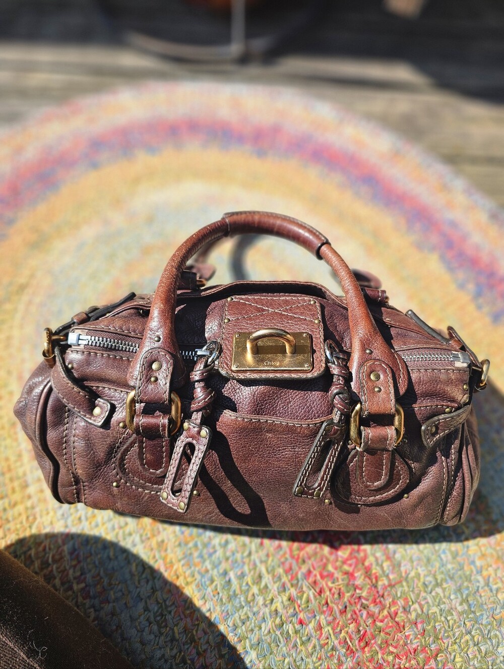 Chloé Paddington Brown Leather Satchel with Gold Hardware Bag Purse